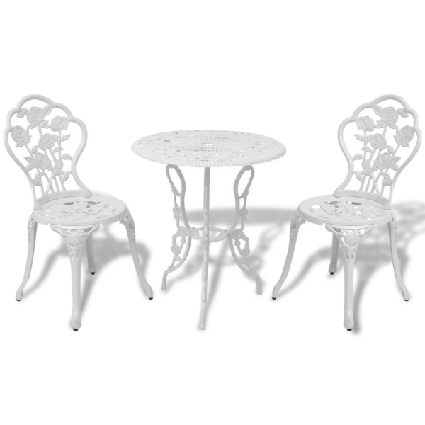 Set Mobilier Bistro 3 Piese Alb Aluminiu Turnat 42165